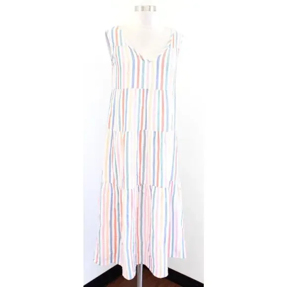 Marine Layer | Dresses | Marine Layer Corinne Colorful Rainbow Striped  Tiered Maxi Dress Size S V Neck | Poshmark